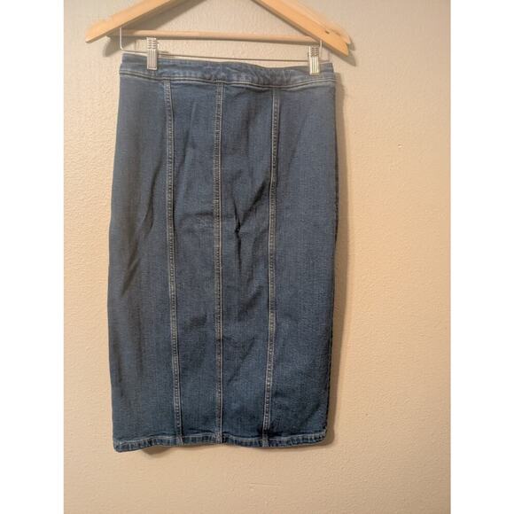 Pilcro Womens Denim Button Front Midi Skirt‎ Size 4 Blue A Line Pockets Stretch - Picture 2 of 9